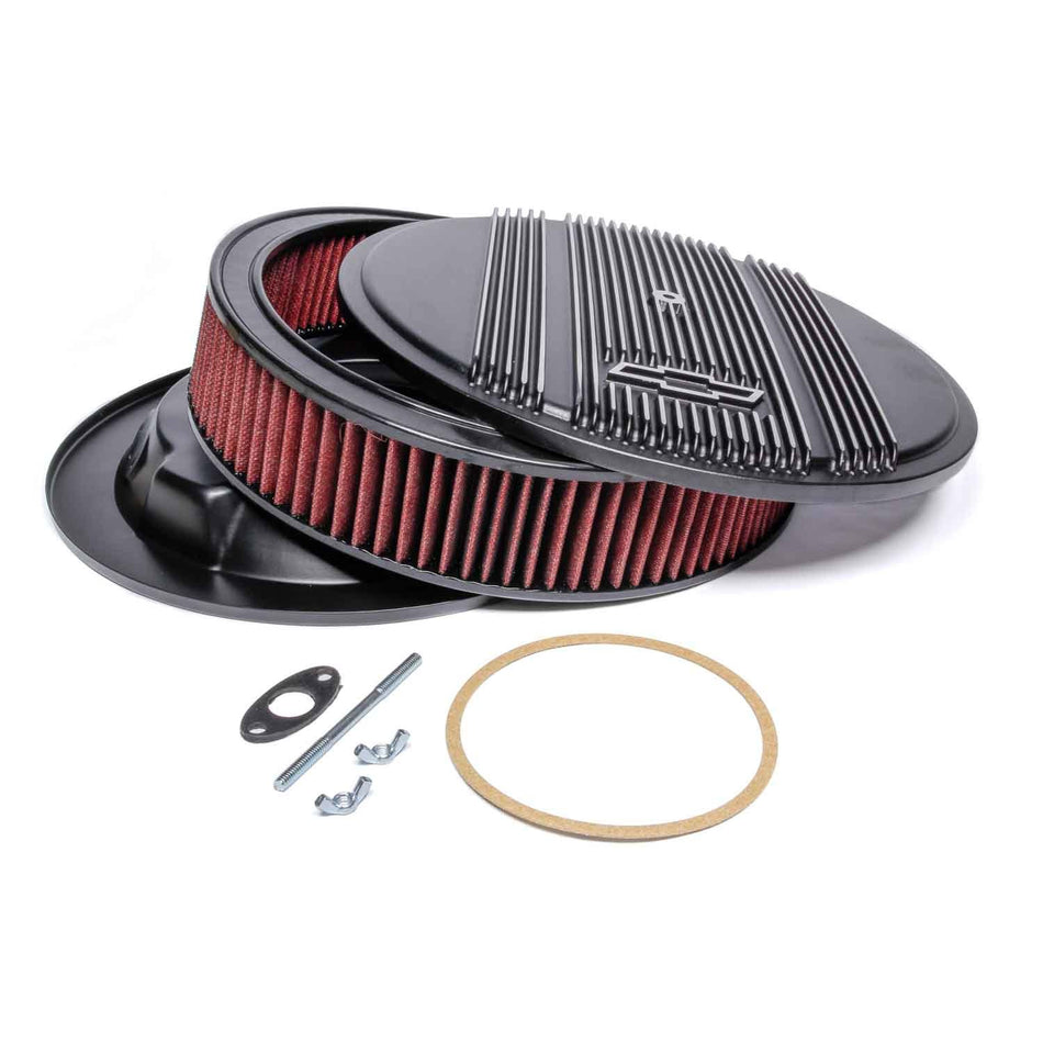 Holley 14" x 3" Air Cleaner Kit Holley GM Finned "Bowtie" Satin Black Finish w/Premium Filter