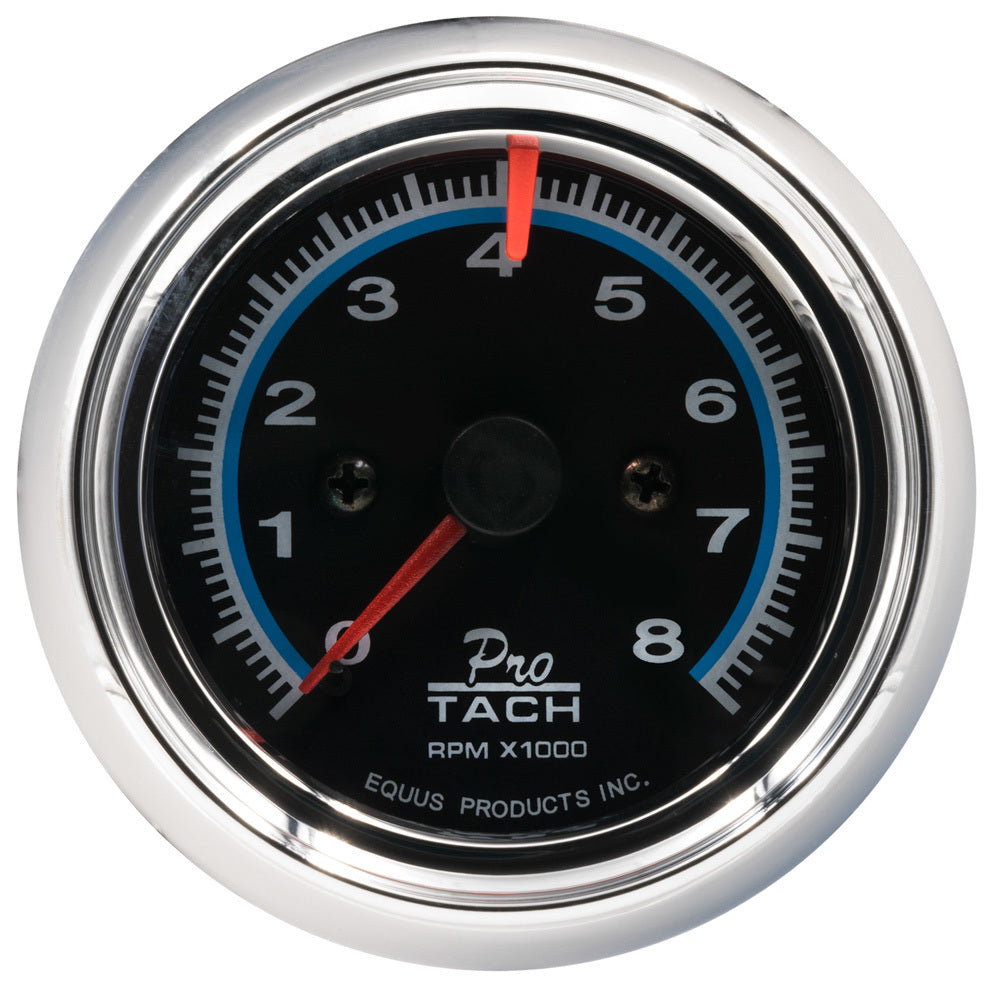 Equus 6000 Series 8000 RPM Tachometer - Electric - Analog - 2-1/2 in Diameter - Pedestal Mount - Black Face E6076