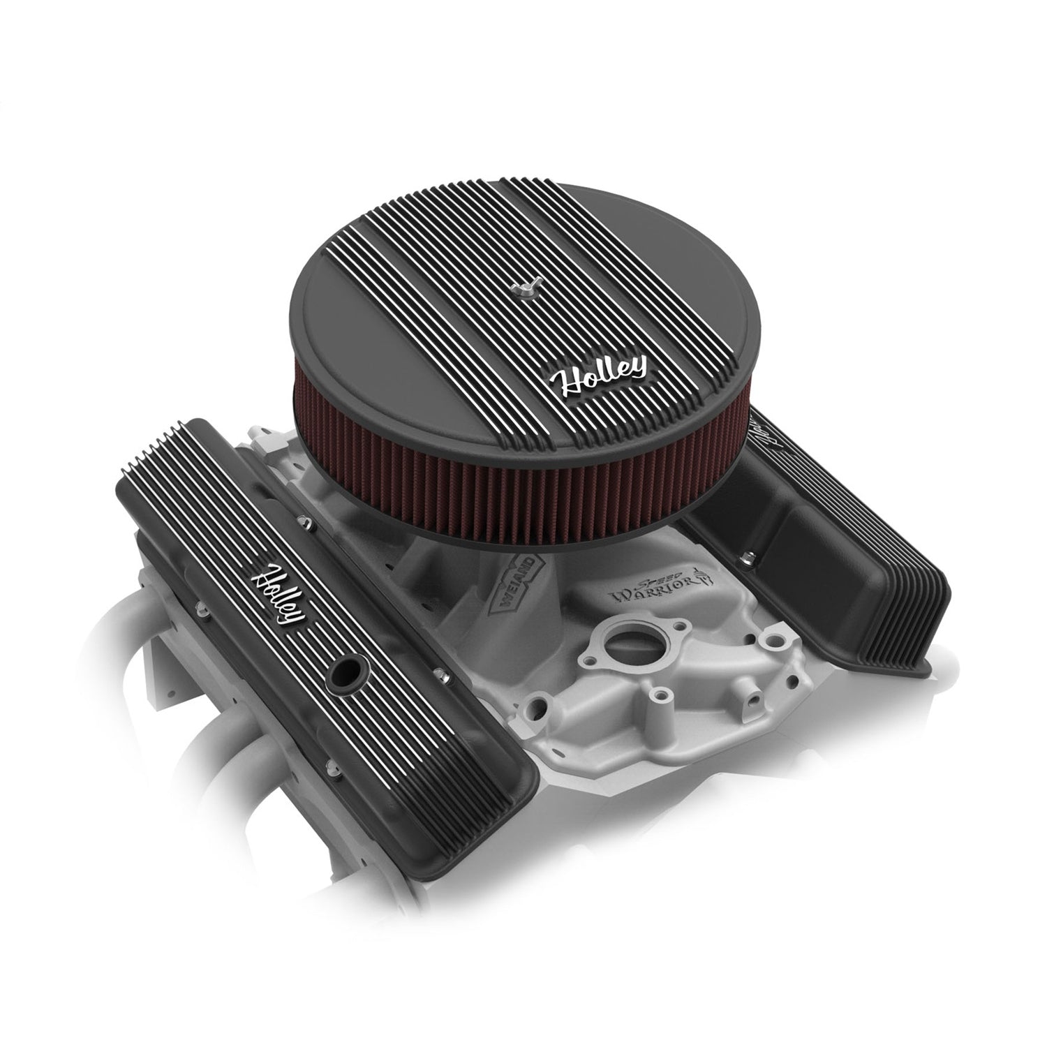 Holley Finned Die Cast Aluminum Valve Cover Set - SBC - Black