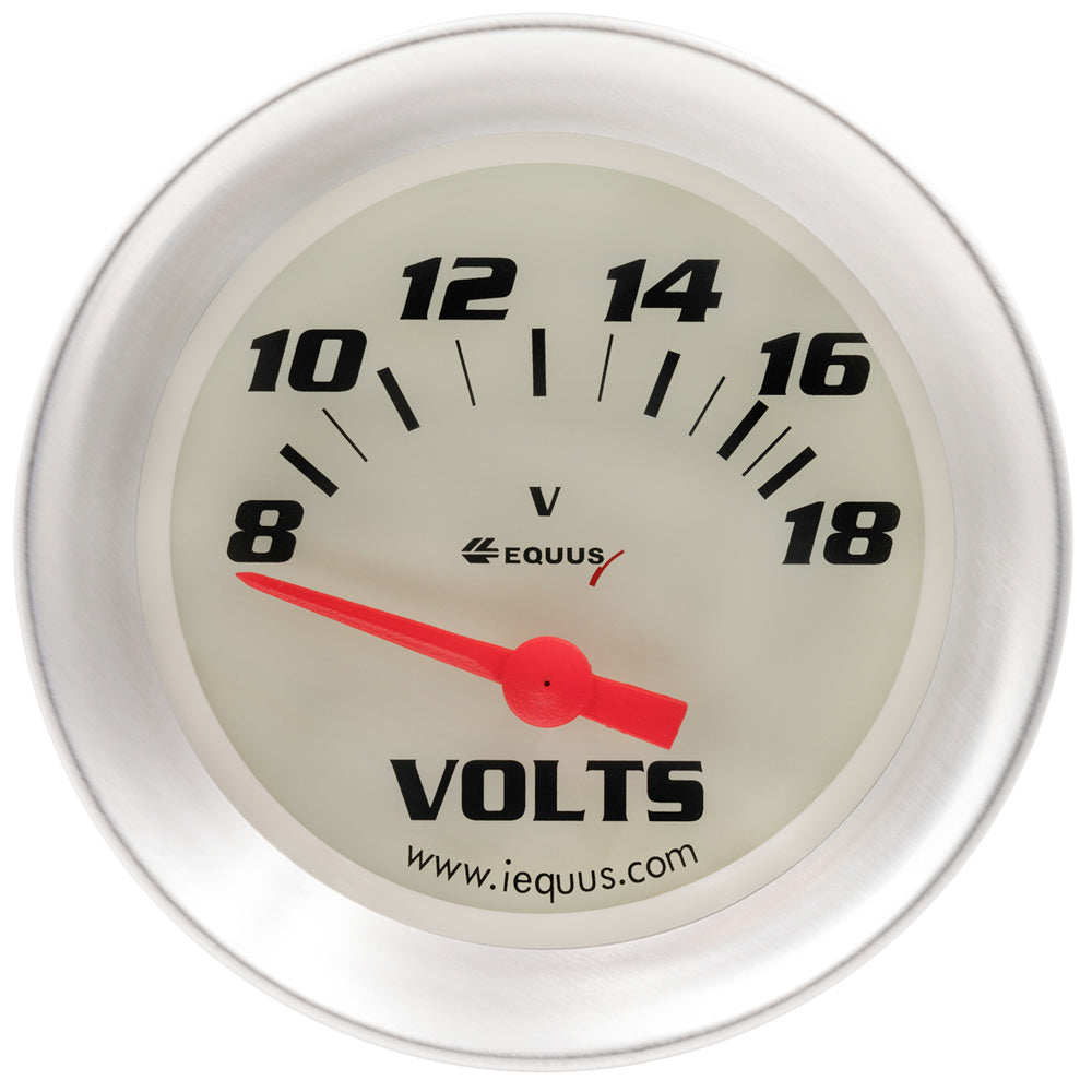 Equus 8000 Series Voltmeter - 8-18V - Electric - Analog - Short Sweep - 2-5/8" Diameter - White Face
