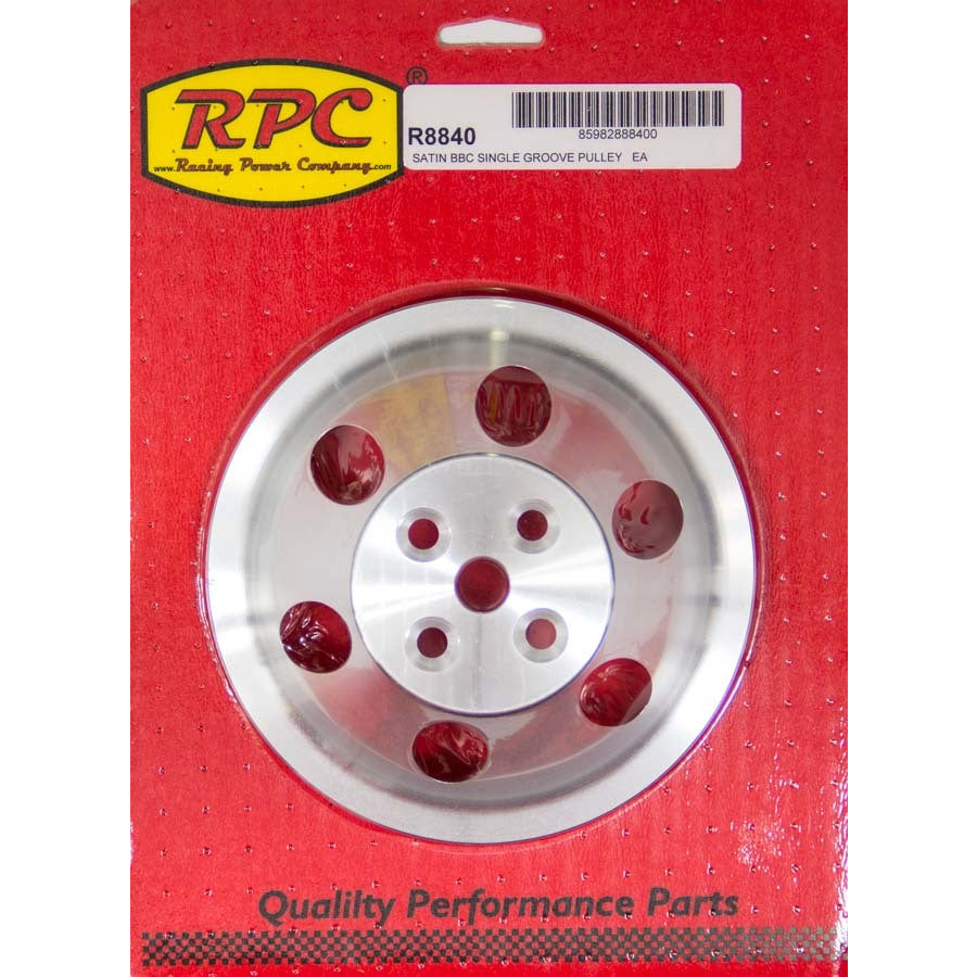 Racing Power V-Belt 1 Groove Water Pump Pulley - 6.6 in Diameter - Satin - Short Water Pump - Big Block Chevy