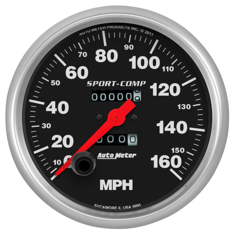 Auto Meter Sport-Comp 160 MPH Speedometer - Mechanical - Analog - 5 in Diameter - Black Face
