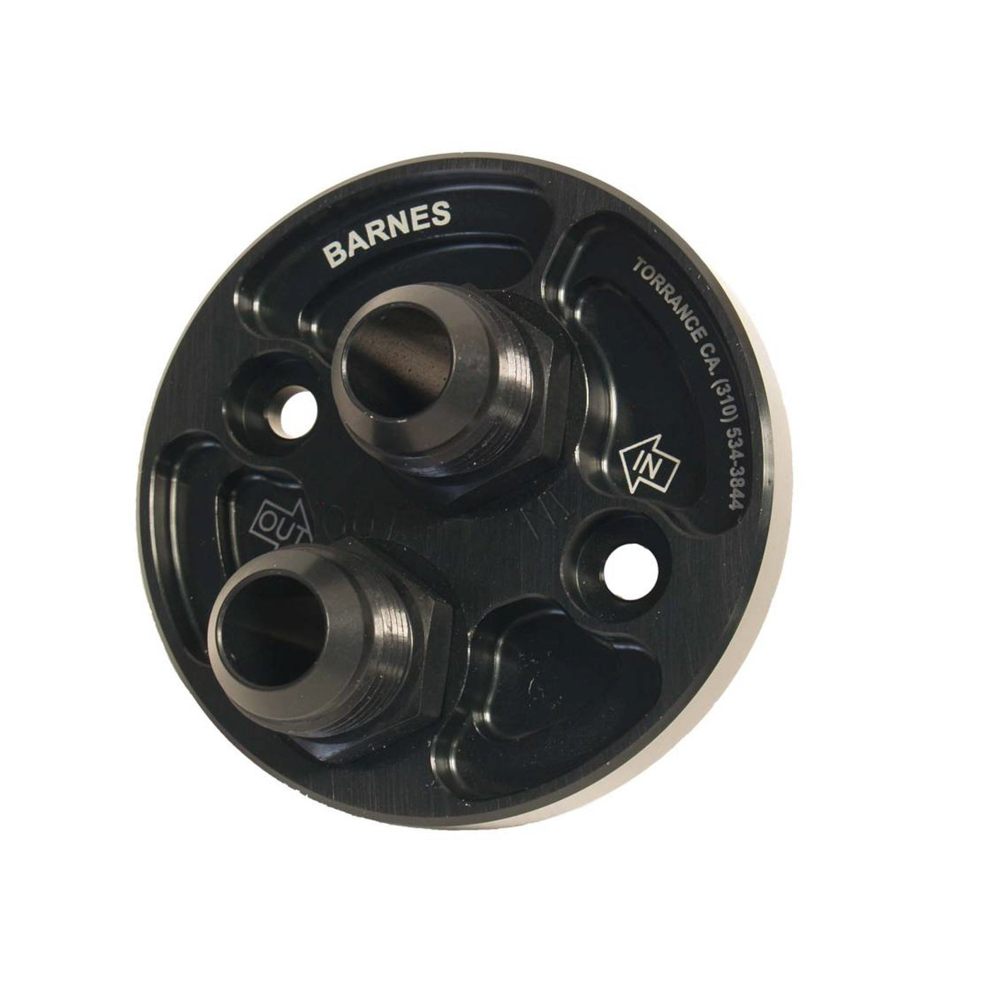 Barnes Systems Blockoff Oil Filter Adapter - Bolt-On - 12 AN Male Inlet - Aluminum - Black - Small Block Chevy