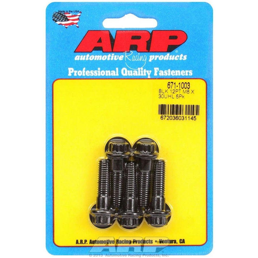 ARP 8 mm x 1.25 Thread Bolt 30 mm Long 10 mm 12 Point Head Chromoly - Black Oxide