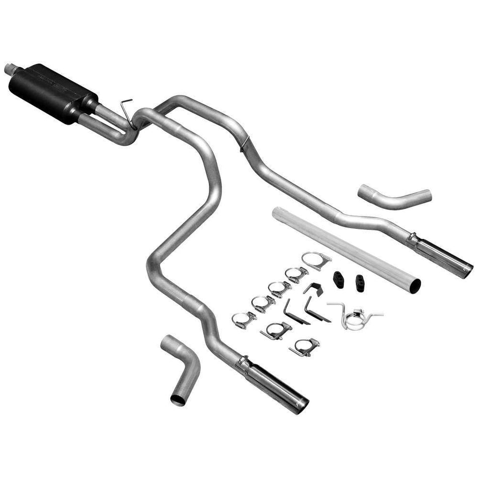 Flowmaster American Thunder Cat-Back Exhaust System - 2-1/2 in Diameter - Dual Rear Exit - 3 in Polished Tips - Ram Fullsize Truck 1994-2002