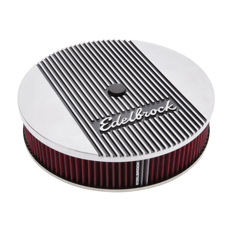 Edelbrock Elite II Air Cleaner Assembly - 14 in Round - 3 in Tall - 5-1/8 in Carb Flange - Drop Base - Polished / Black