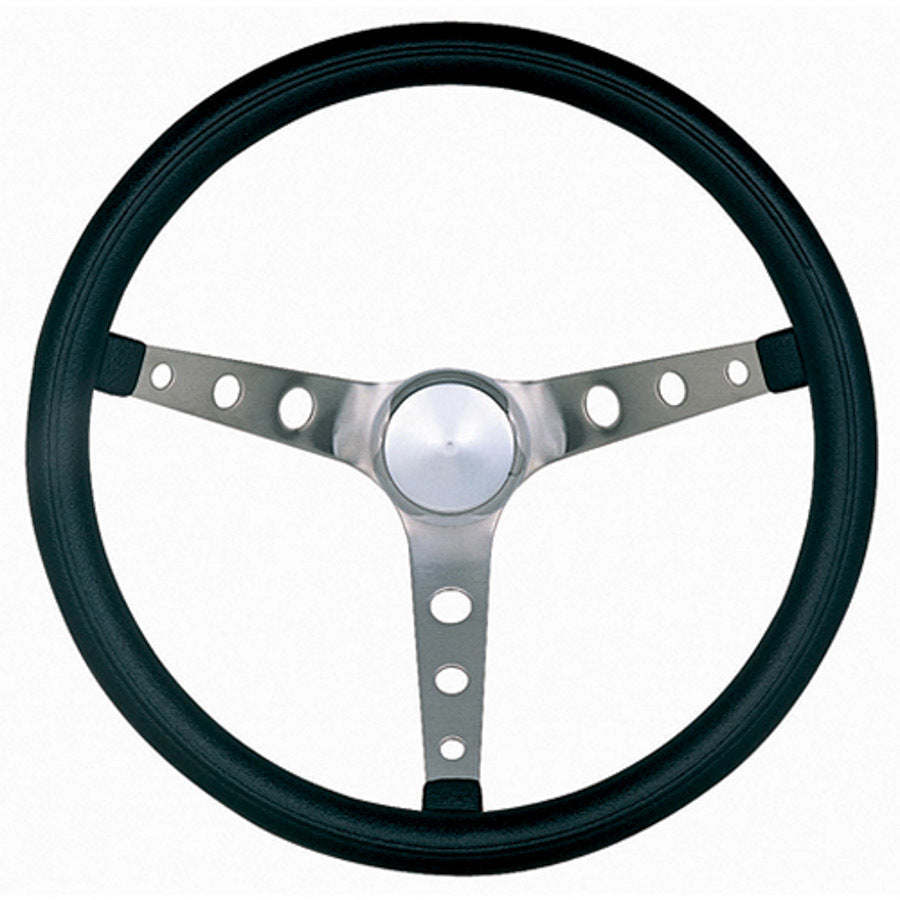Grant Classic Nostalgia Steering Wheel - 15 in Diameter - 4.125 in Dish - 3-Spoke - Black Foam Grip - Brushed 968-0