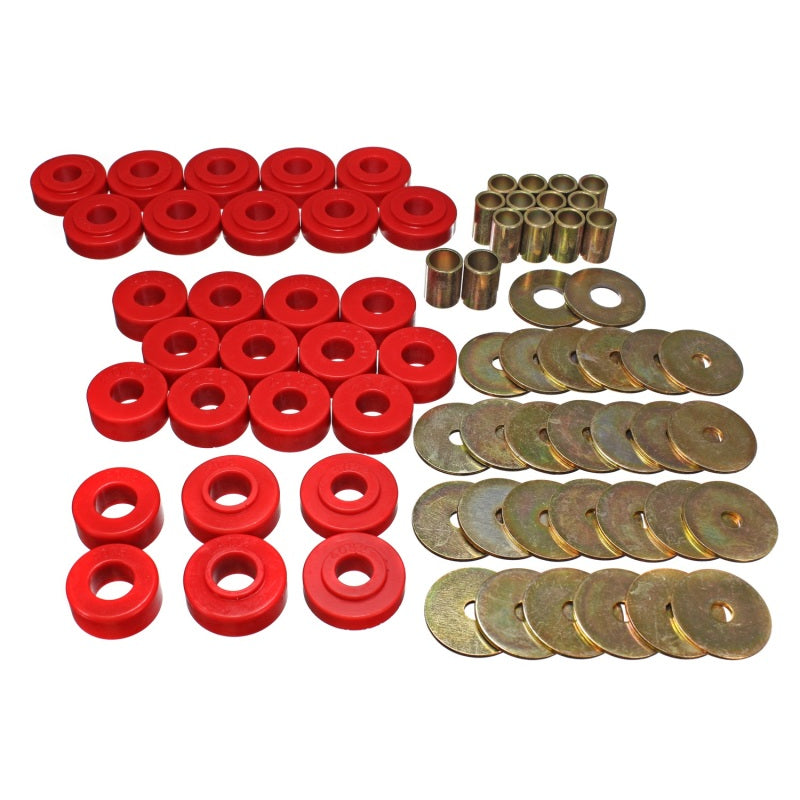 Energy Suspension Hyper-Flex Body Mount Bushing - Red / Cadmium - GM A-Body 1965-67