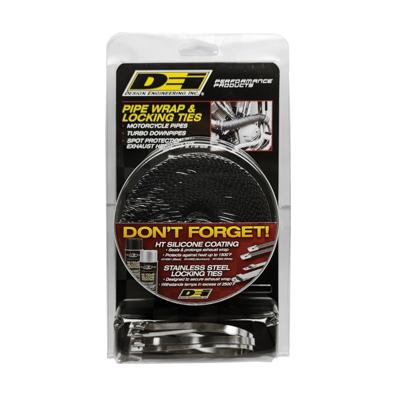 Design Engineering Exhaust Wrap Kit - 25 Ft. . Roll - Stainless Locking Ties - Woven Fiberglass - Black