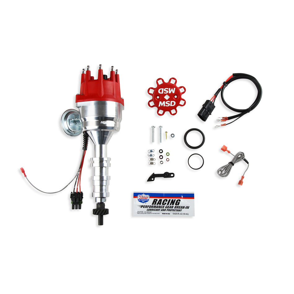 MSD Pro-Billet Distributor - Ready-To-Run - Magnetic Pickup - Vacuum Advance - HEI Style Terminal - Red - Ford FE-Series