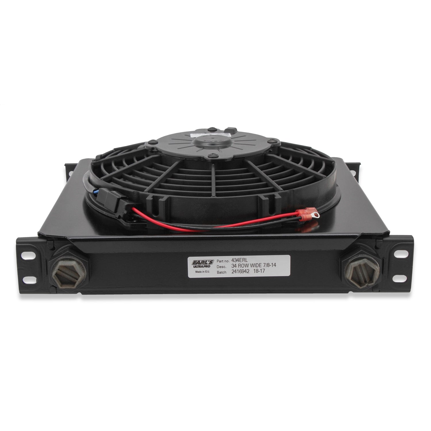 Earl's Ultrapro Oil Cooler - 1.390 x 13.000 x 4.380 in - Plate Type - 34 Row - 10 AN Female O-Ring Inlet/Outlet - Black