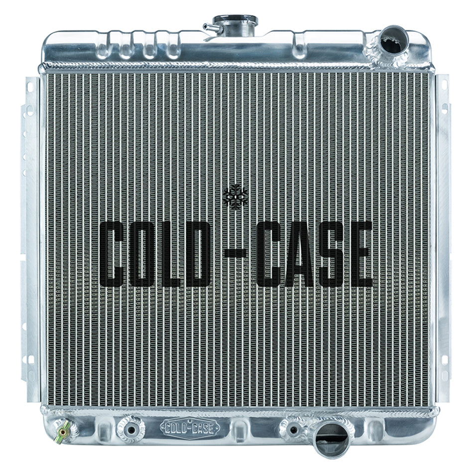 Cold-Case Aluminum Radiator - 22.4" W x 20.5" H x 3" D - Passenger Side Inlet - Passenger Side Outlet - Polished - Automatic - Small Block Ford - Ford Mustang 1967-70