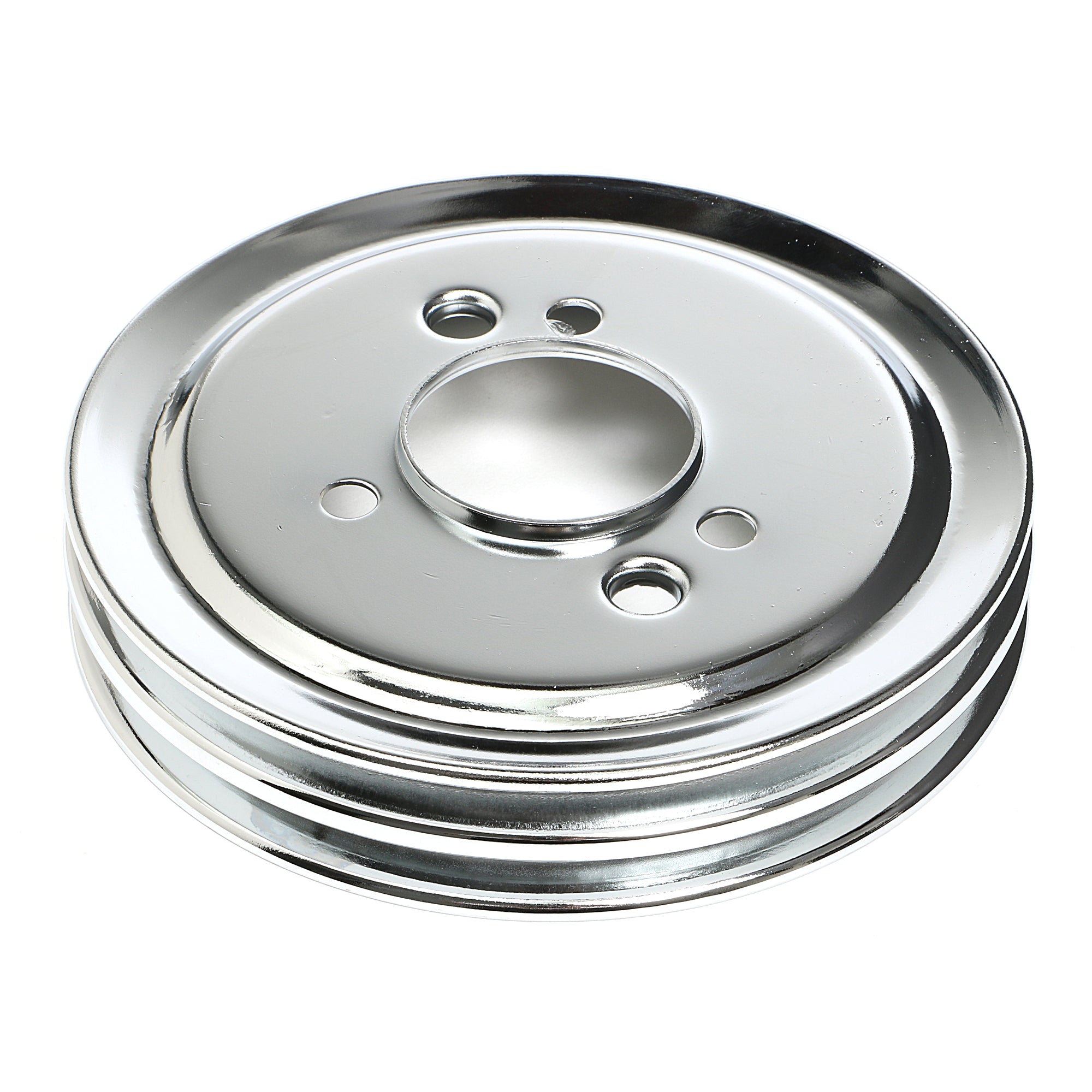 Trans-Dapt V-Belt 2 Groove Crankshaft Pulley - 7.6 in Diameter - Chrome - Short Water Pump - Big Block Chevy