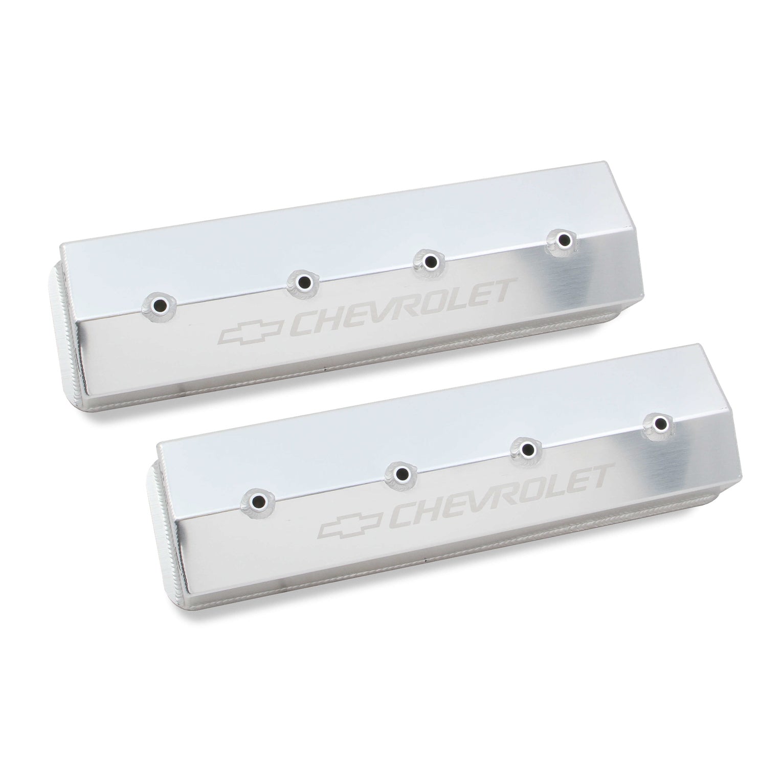 Holley GM Track Series Tall Valve Cover - Chevy Bowtie - Fabricated - Silver - Small Block Chevy - Pair