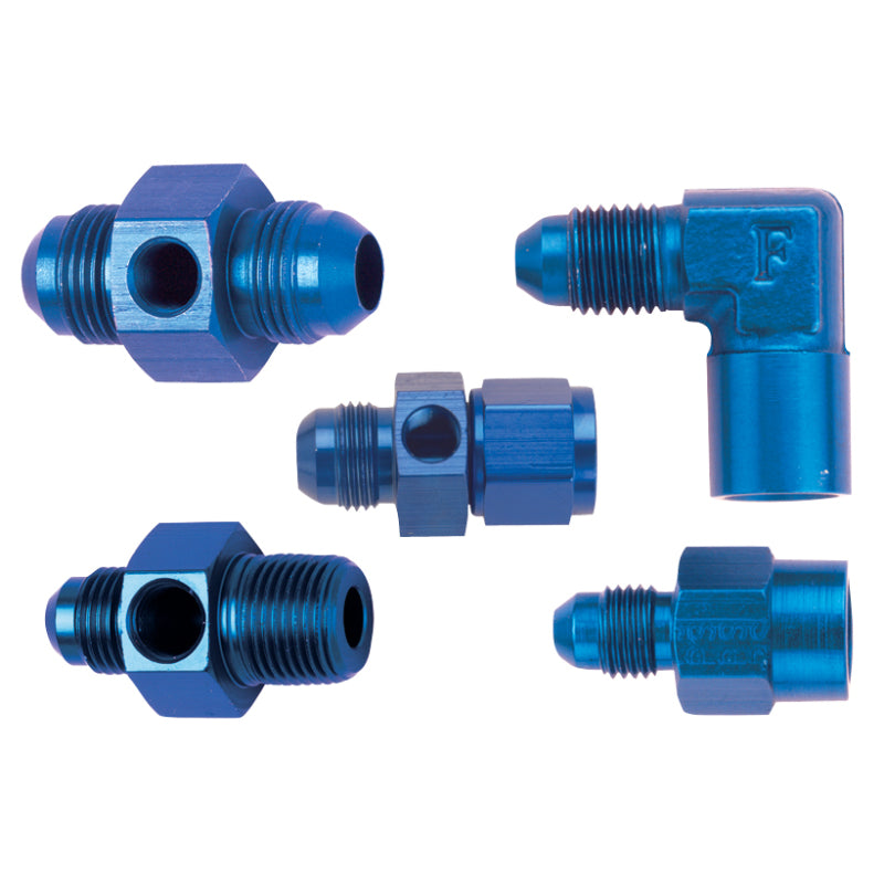 Fragola 6 AN Male to 6 AN Male Straight Gauge Adapter Fitting - 1/8 in NPT Gauge Port - Blue Anodized