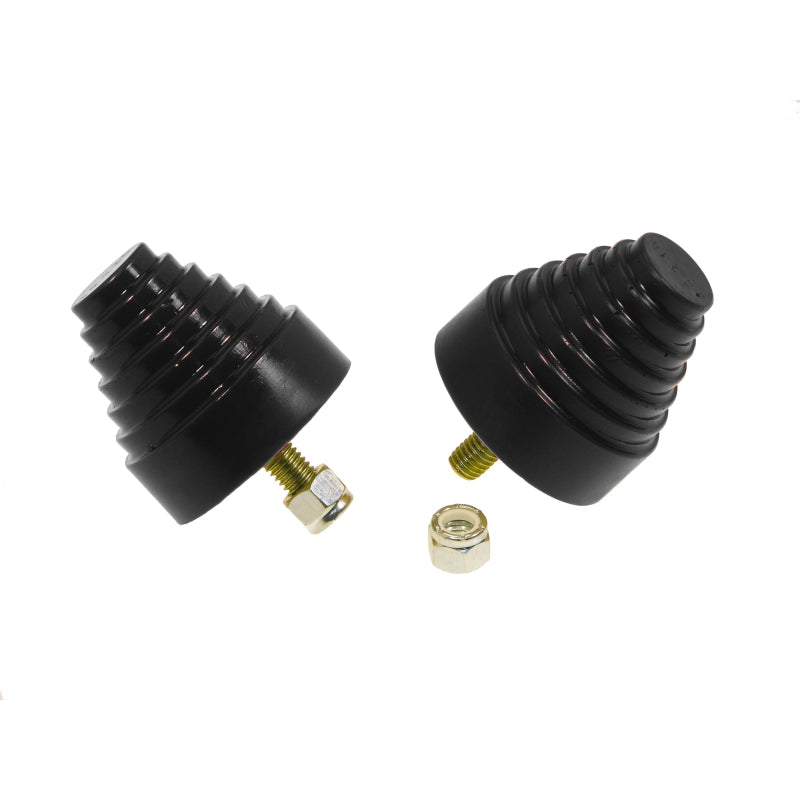 Prothane Bump Stop - 2.25 in Tall - 2.25 in OD - 3/8 in Stud Mount - Cone - Black - Universal - Pair