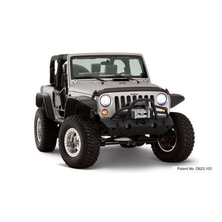 Bushwacker Flat Style Front / Rear Fender Flare - 9.5 in Wide Front - 4.75 in Wide Rear - Black - Jeep Wrangler JK 2007-14