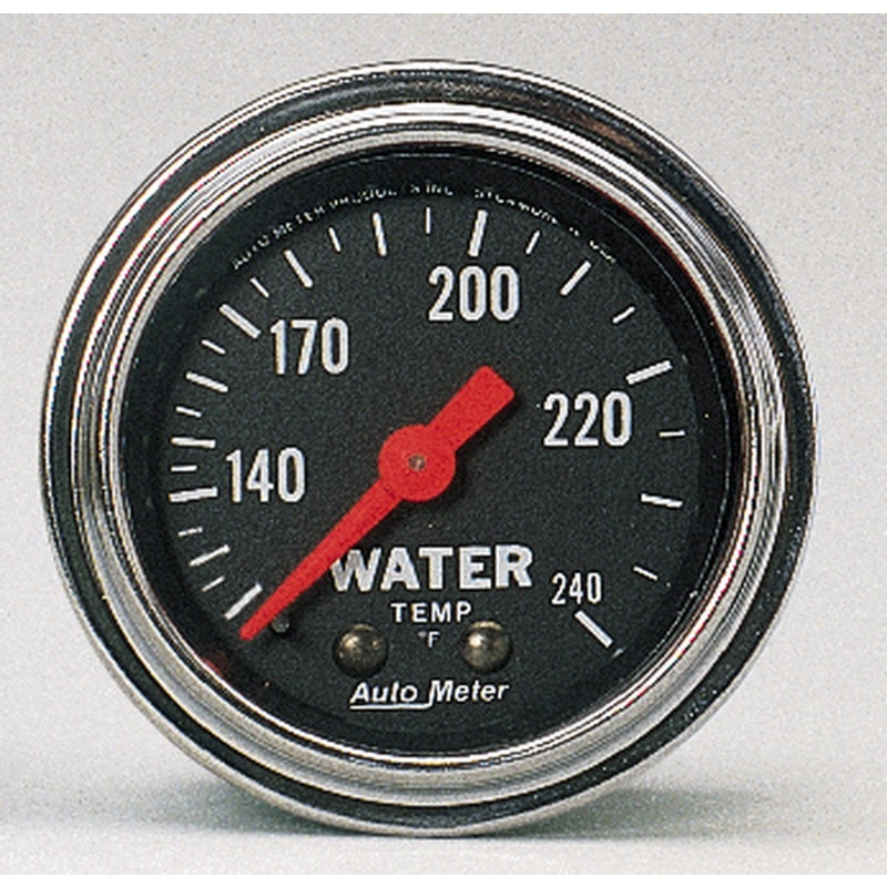 Auto Meter Traditional Chrome 120-240 Degree F Water Temperature Gauge - Mechanical - Analog - Full Sweep - 2-1/16 in Diameter - Black Face 2432