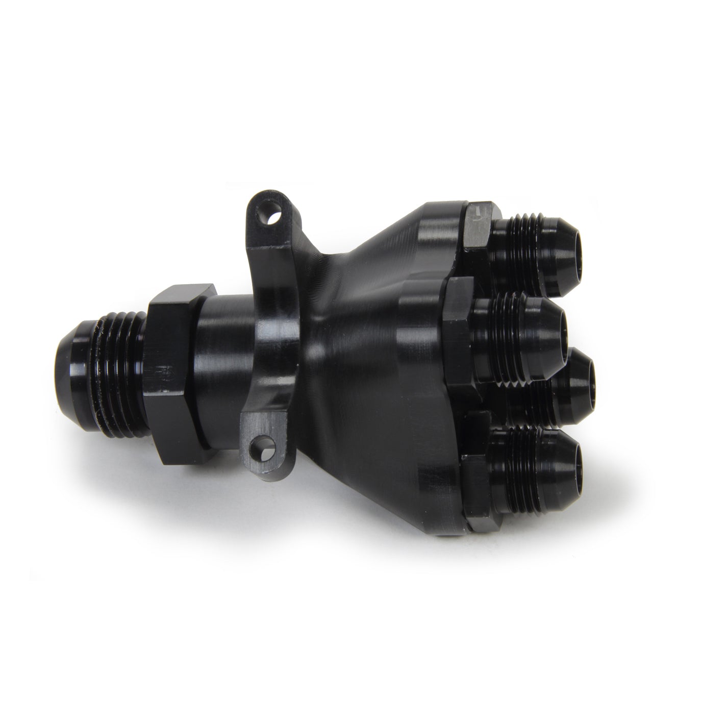 Peterson Manifold - Four 8 AN Male - One 12 AN Male - Aluminum - Black Anodize