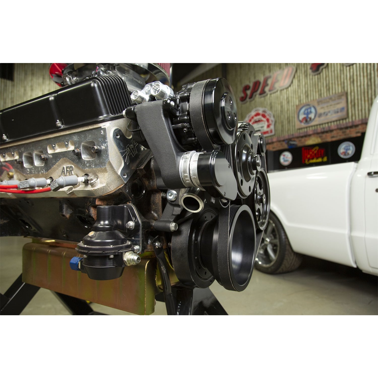 Holley 6 Rib Serpentine Pulley Kit - Aluminum - Black - Small Block Chevy