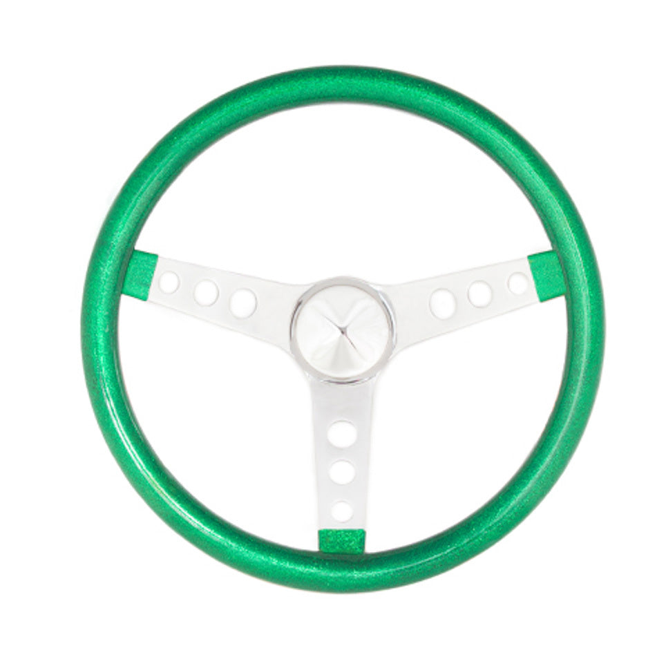 Grant Steering Wheels Metal Flake Steering Wheel 13-1/2" Diameter 3-Spoke Green Metal Flake Grip - Steel