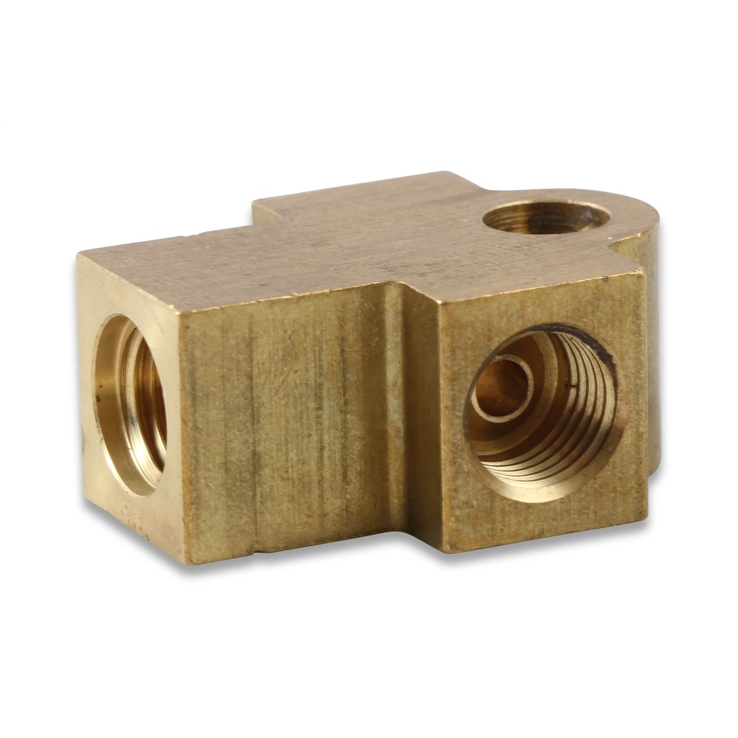 Earl's Brass Tee Adapter - 3/8-24 I.F. On Sides, 3/8-24 Straight Thread On Branch, 1/4" Mounting Hole