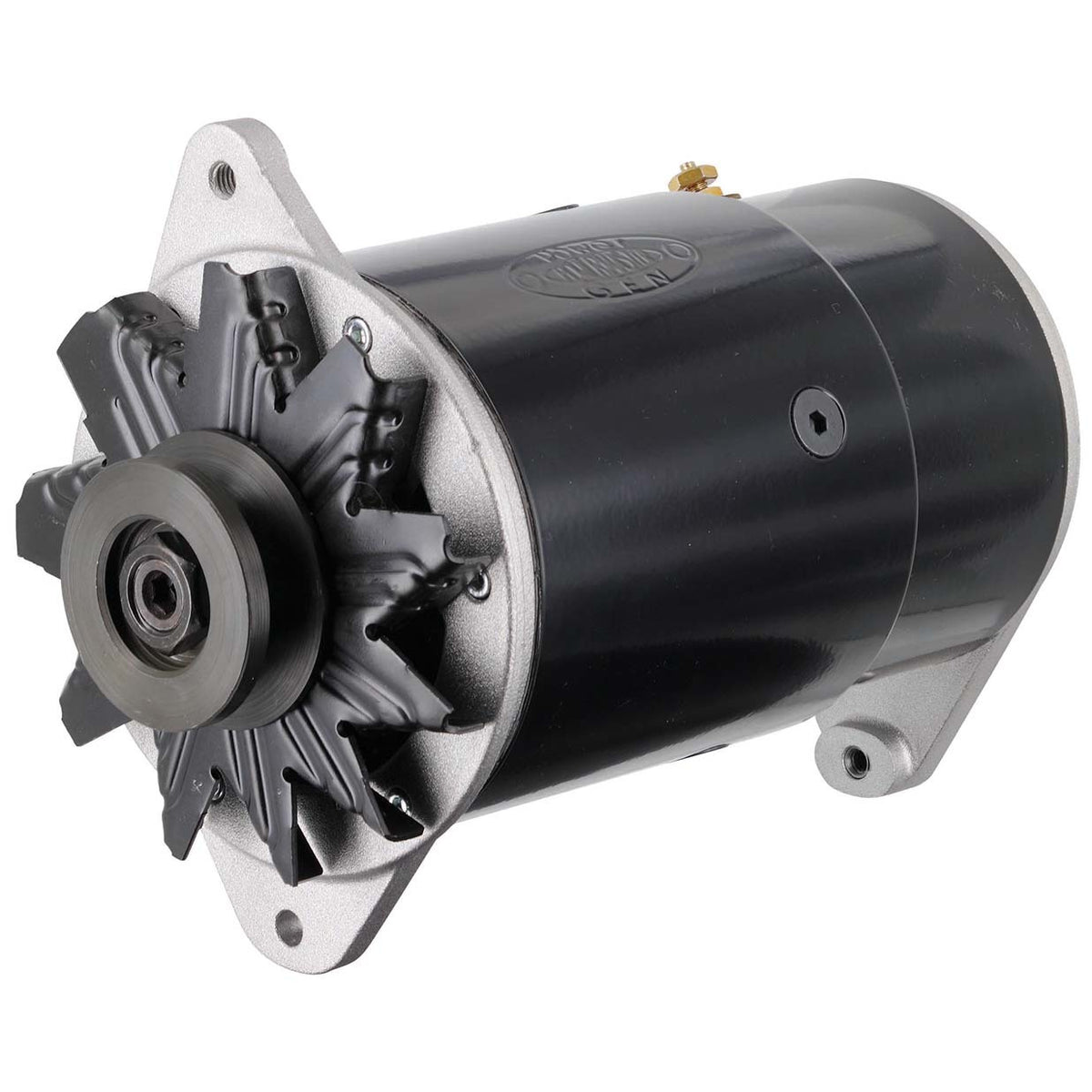 Powermaster PowerGEN Long Alternator - 90 amps - 12V - 1-Wire - Single V-Belt Pulley - Aluminum Case - Black Powder Coat - GM