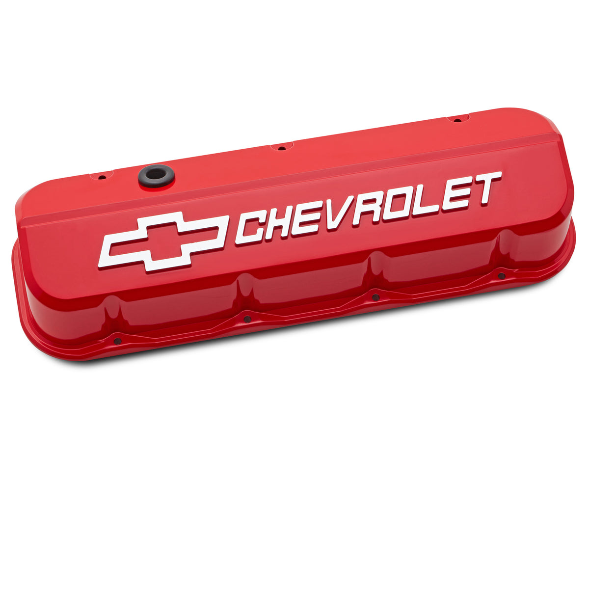 Proform Slant-Edge Tall Valve Cover - Baffled - Breather Hole - Raised Chevrolet Logo - Red - Big Block Chevy (Pair)