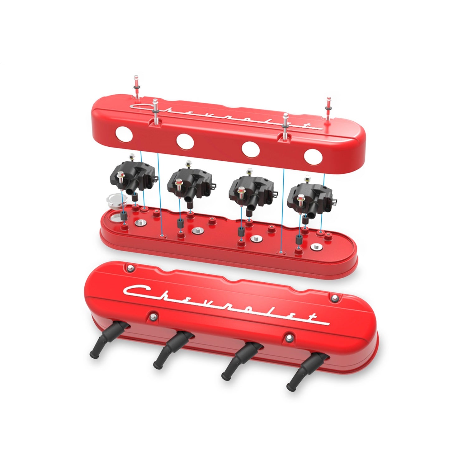 Holley Stock Height Valve Cover - Chevrolet Script - Aluminum - Red - GM LS-Series - (Pair)