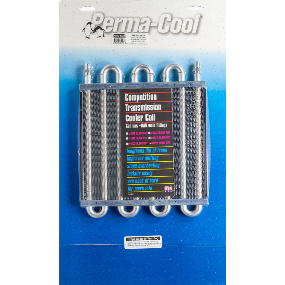 Perma-Cool Deluxe Thinline TransCooler - 3/4 x 10 x 12-1/2" - Tube Type - 6 AN Inlet / Outlet - Fittings Included - Aluminum - Transmission