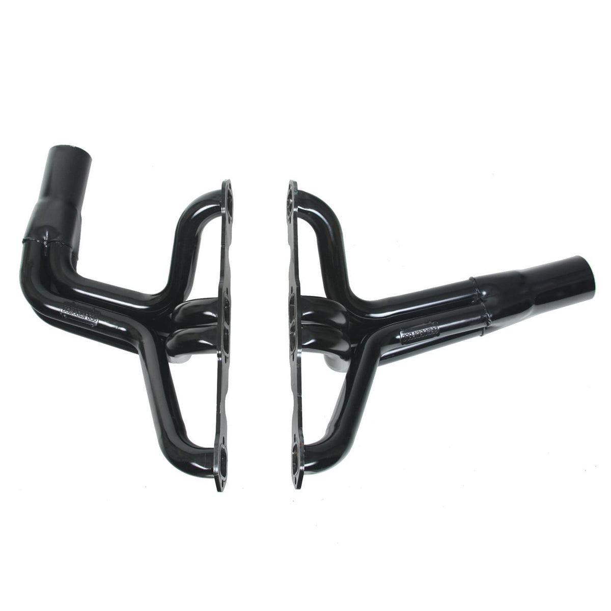 Schoenfeld 1-3/4 to 1-7/8 in Primary Headers - 3-1/2 in Collector - Black - 18 Degree Head - Small Block Chevy (Pair)