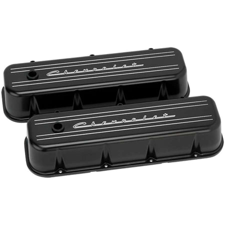 Billet Specialties BB Chevy Tall Valve Cover Chevrolet Script Black