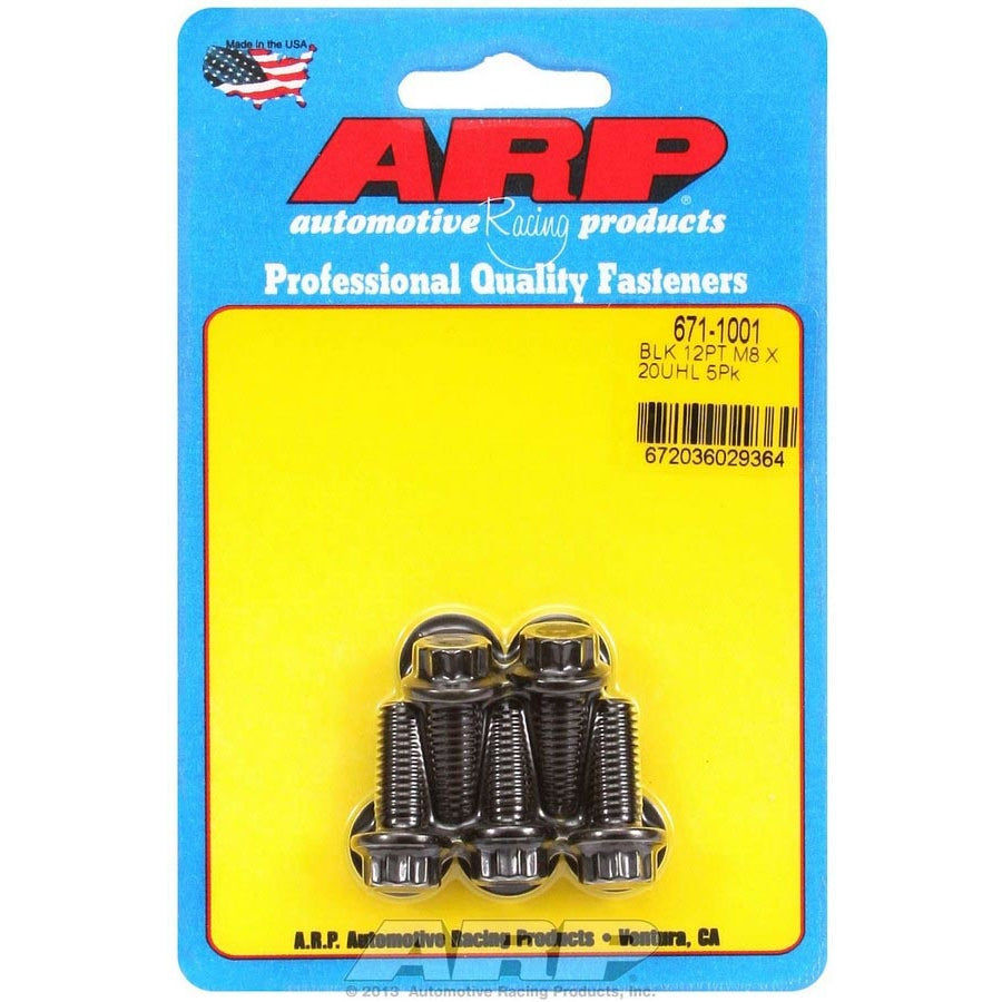 ARP 8 mm x 1.25 Thread Bolt 20 mm Long 10 mm 12 Point Head Chromoly - Black Oxide