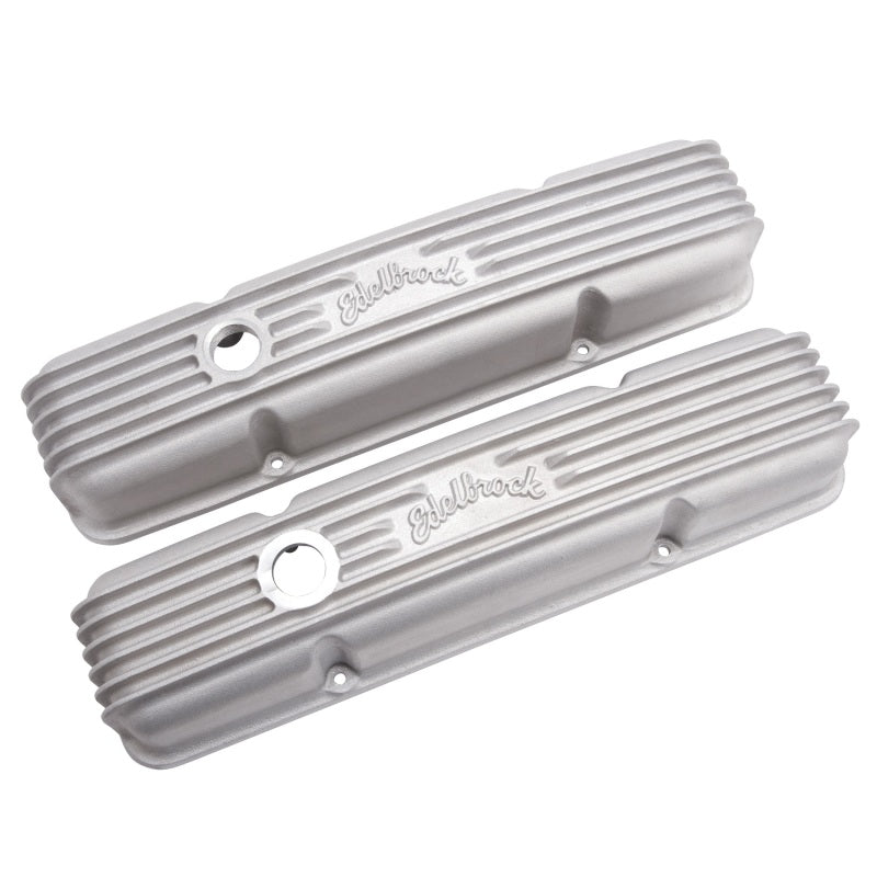 Edelbrock Classic Valve Covers Short Breather Hole Edelbrock Logo - Aluminum