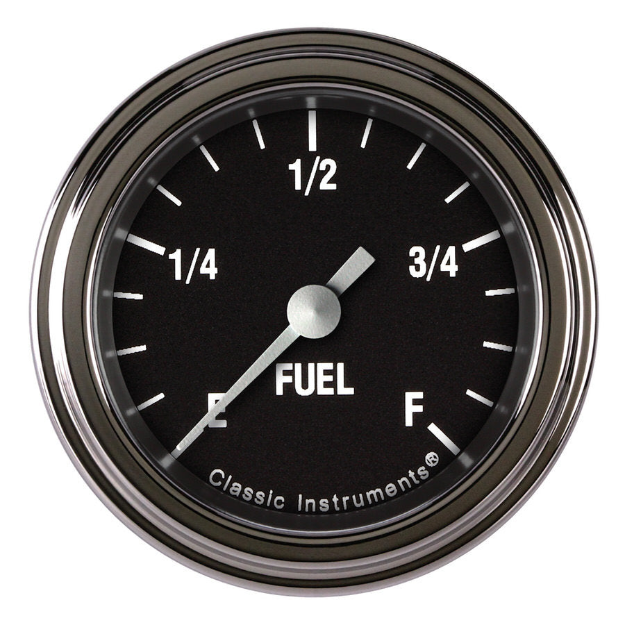 Classic Instruments Hot Rod Fuel Level Gauge - Programmable ohm - Full Sweep - 2-1/8 in Diameter - Low Step Stainless Bezel - Black Face