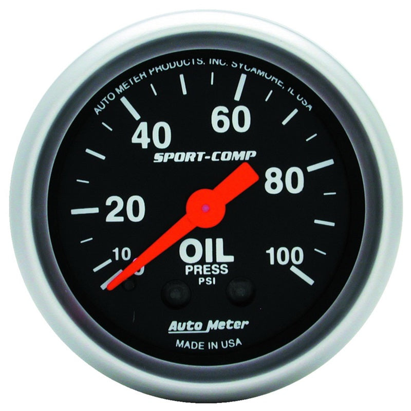Auto Meter 2-1/16" Mini Sport-Comp Oil Pressure Gauge - 0-100 PSI