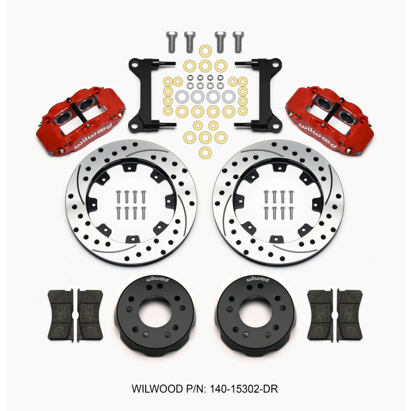 Wilwood Forged Narrow Superlite 4R Front Brake System - 4 Piston Caliper - 12.190 in Drilled / Slotted  Rotor - Red Powder Coat - GM SUV / Truck 1963-87