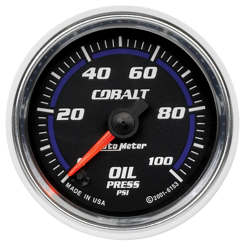 Auto Meter Cobalt 0-100 psi Oil Pressure Gauge - Electric - Analog - Full Sweep - 2-1/16 in Diameter - Black Face