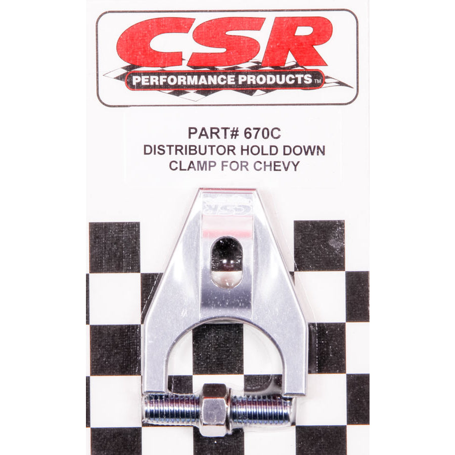 CSR Performance Distributor Hold Down Clamp - SB Chevy, BB Chevy, 4.3 V6 - Clear