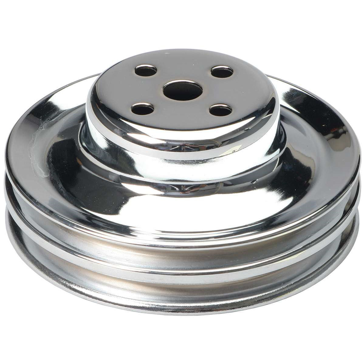Trans-Dapt Performance V-Belt Water Pump Pulley 2 Groove 5-7/8" Diameter Steel - Chrome