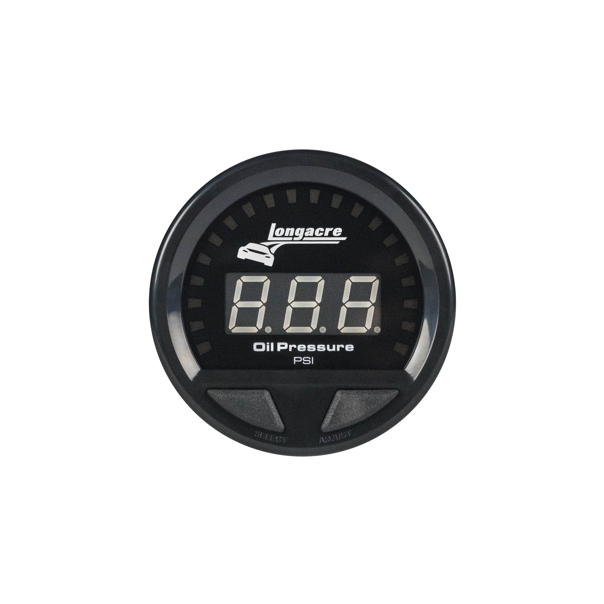 Longacre Waterproof LED Oil Pressure Gauge - 0-120 PSI - Electric - LED - Warning Light - 2-5/8" Diameter - Black Face