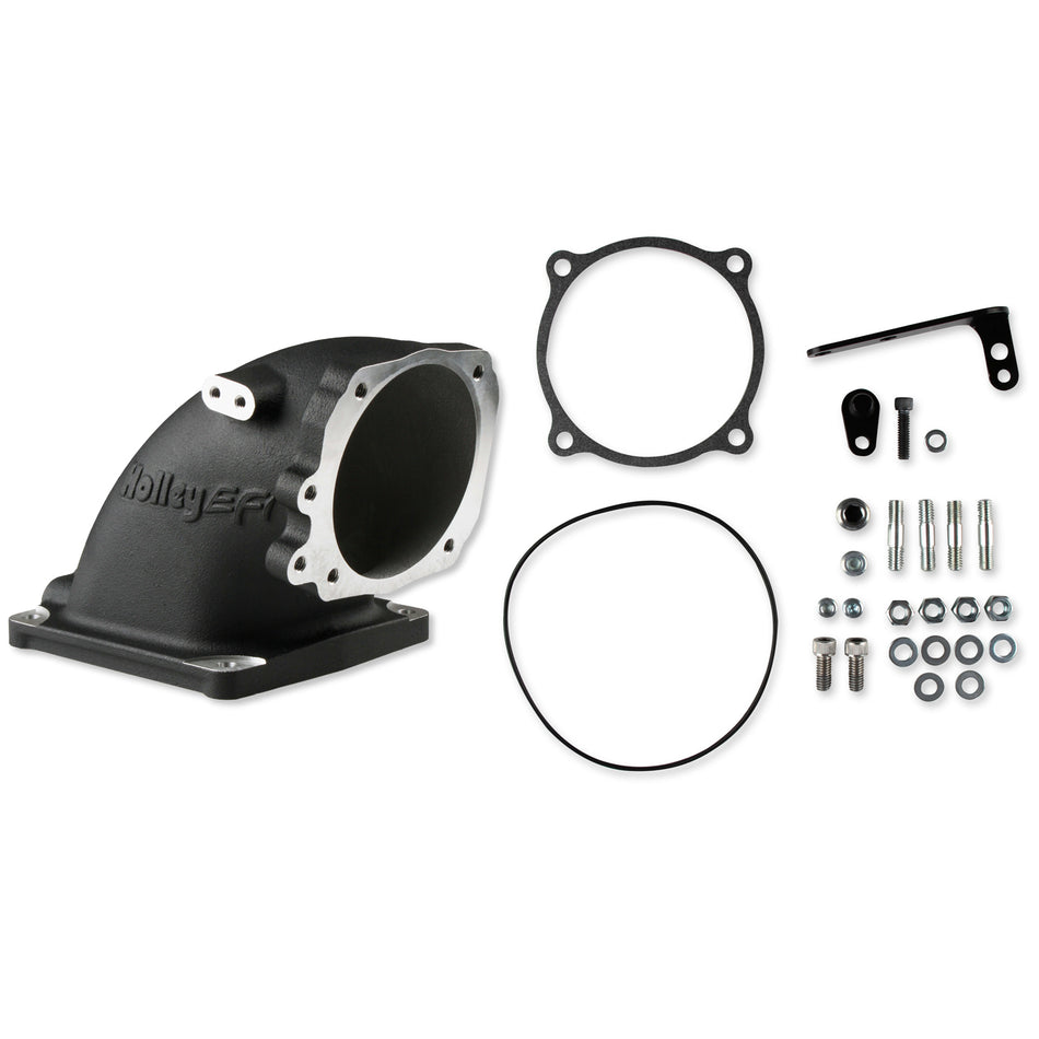 Holley EFI Throttle Body Adapter - Elbow - Aluminum - Black - Ford 105 mm Throttle Body to Dominator Mounting Flange