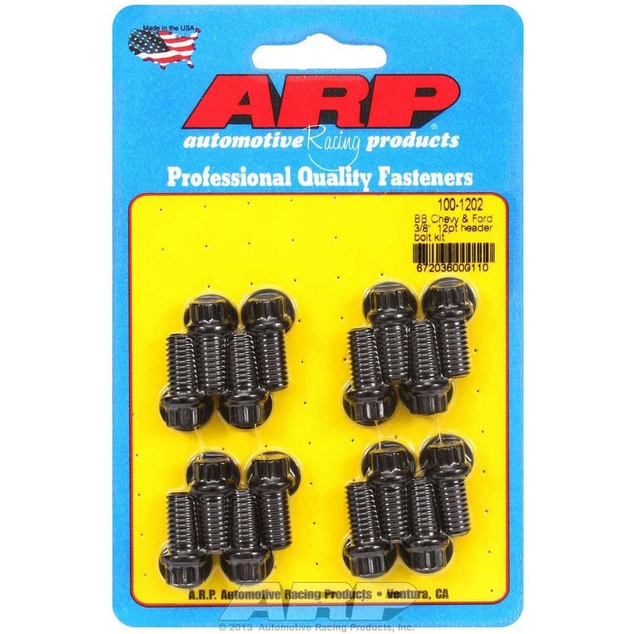 ARP Header Bolt Kit - Black Oxide - Ford - 3/8" Diameter, .750" Length - 12 Pt. Head - (16 Pack)