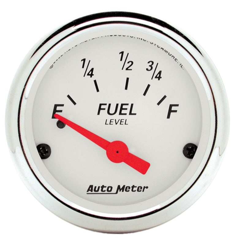 Auto Meter Arctic White 73-10 ohm Fuel Level Gauge - Electric - Analog - Short Sweep - 2-1/16 in Diameter - White Face