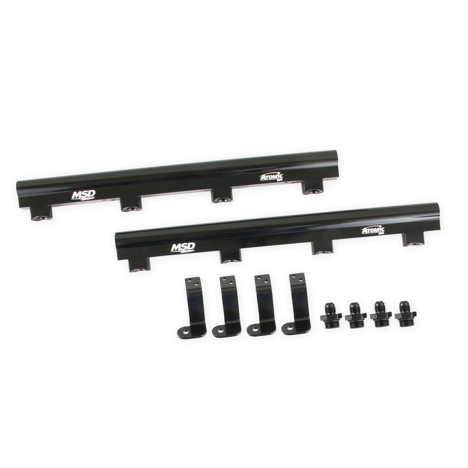 MSD Atomic EFI Fuel Rail Kit - 8 AN Female O-Ring Inlets - 8 AN Female O-Ring Outlets - Black - LS7 - GM LS-Series