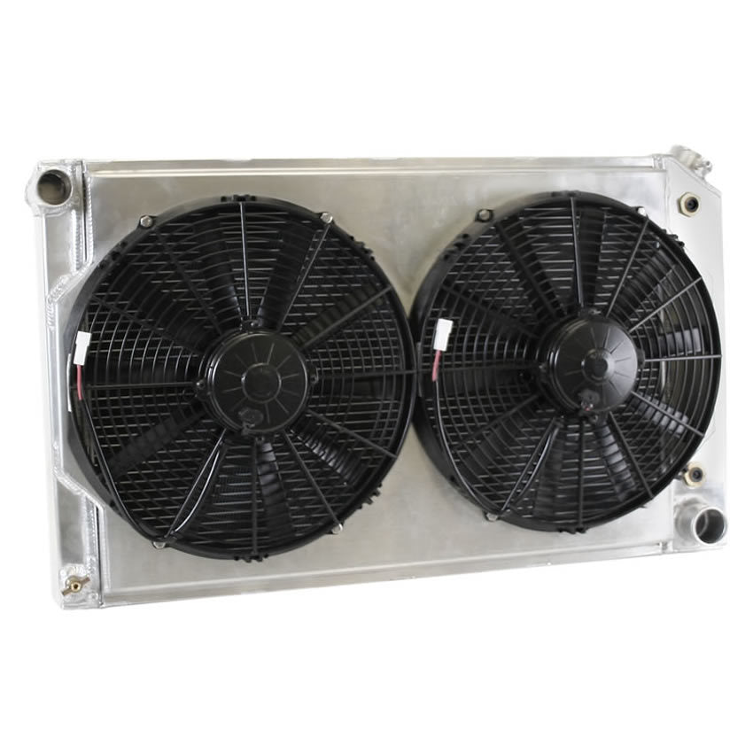Griffin Direct Fit Radiator and Fan Kit - 33.25 in W x 18.688 in H x 6.438 in D - Driver Side Inlet - Passenger Side Outlet - GM A-Body / G-Body 1968-89