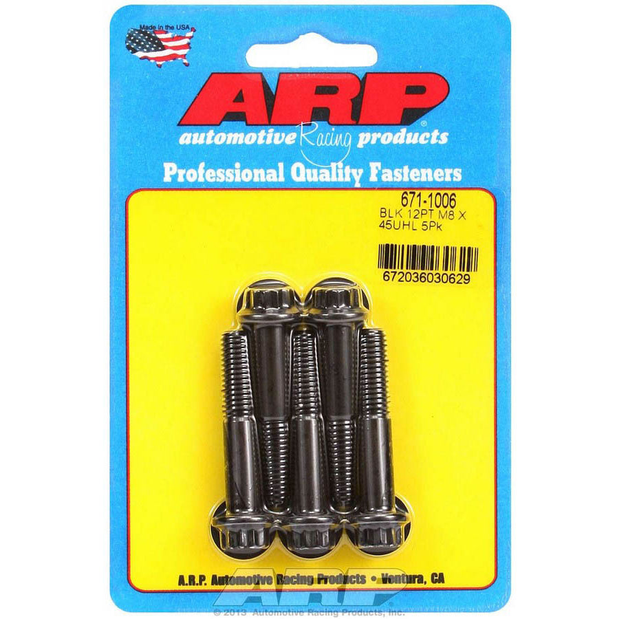 ARP 8 mm x 1.25 Thread Bolt 45 mm Long 10 mm 12 Point Head Chromoly - Black Oxide