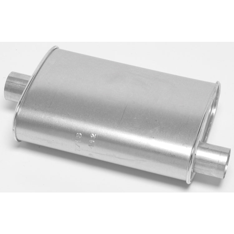 Thrush Thrush Turbo Muffler - 2-1/2 in Offset Inlet - 2-1/2 in Center Outlet - 14 x 4-1/4 x 9-3/4 in Oval - 18-1/2 in Long