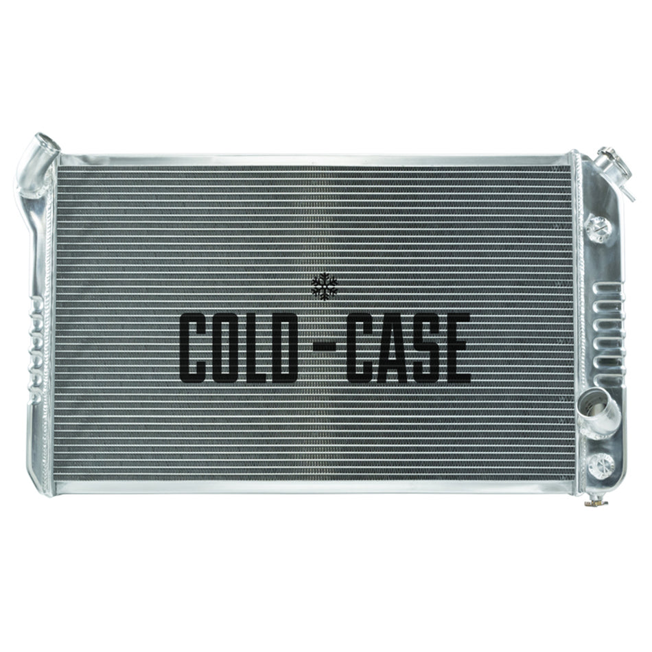 Cold-Case Aluminum Radiator - 33.7" W x 19" H x 3" D - Driver Side Inlet - Passenger Side Outlet - Polished - Small Block Chevy - Chevy Corvette 1973-76