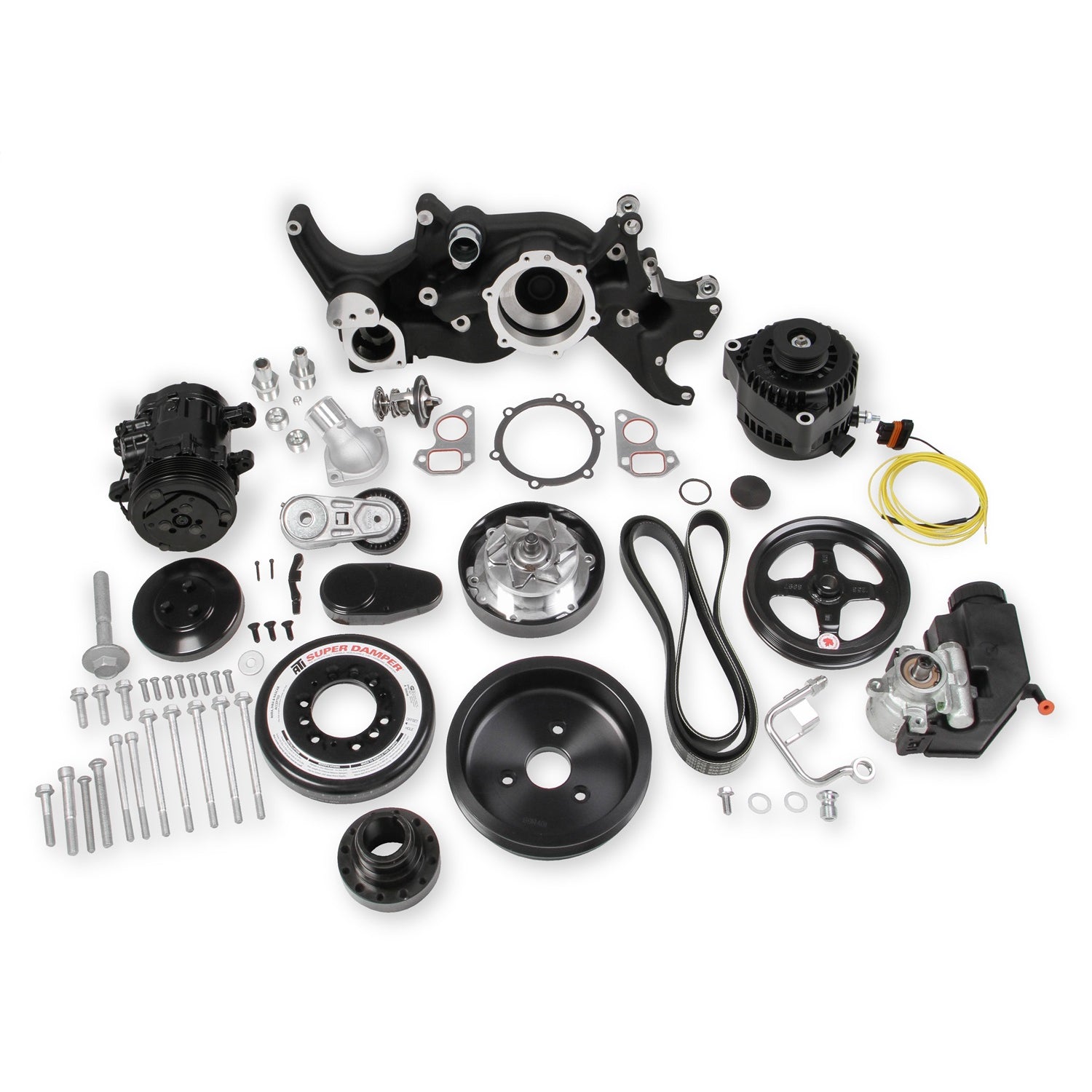 Holley 6 Rib Serpentine Pulley Kit - Cast Aluminum - Black - GM LS-Series